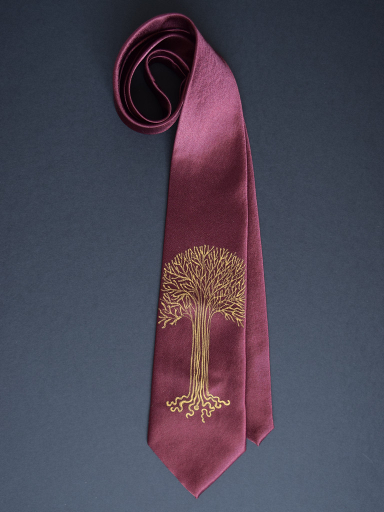 Maroon Gold Tree Tie