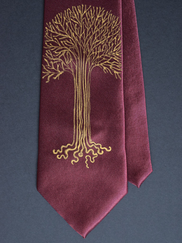 Maroon Gold Tree Tie