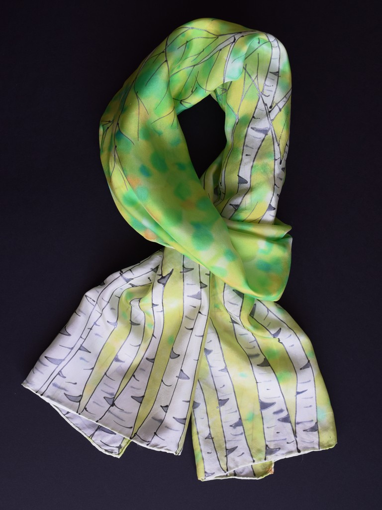 Green Birch silk Scarf