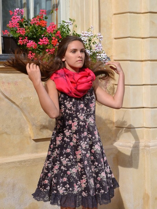 Hand Painted Red Silk Wrap