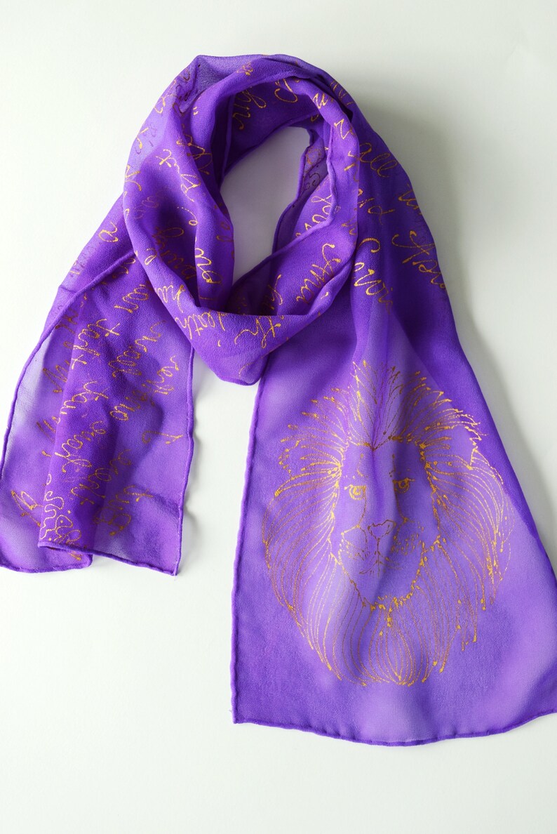 Purple Aslan Book Scarf , Narnia book scarf, Aslan quotes scarf