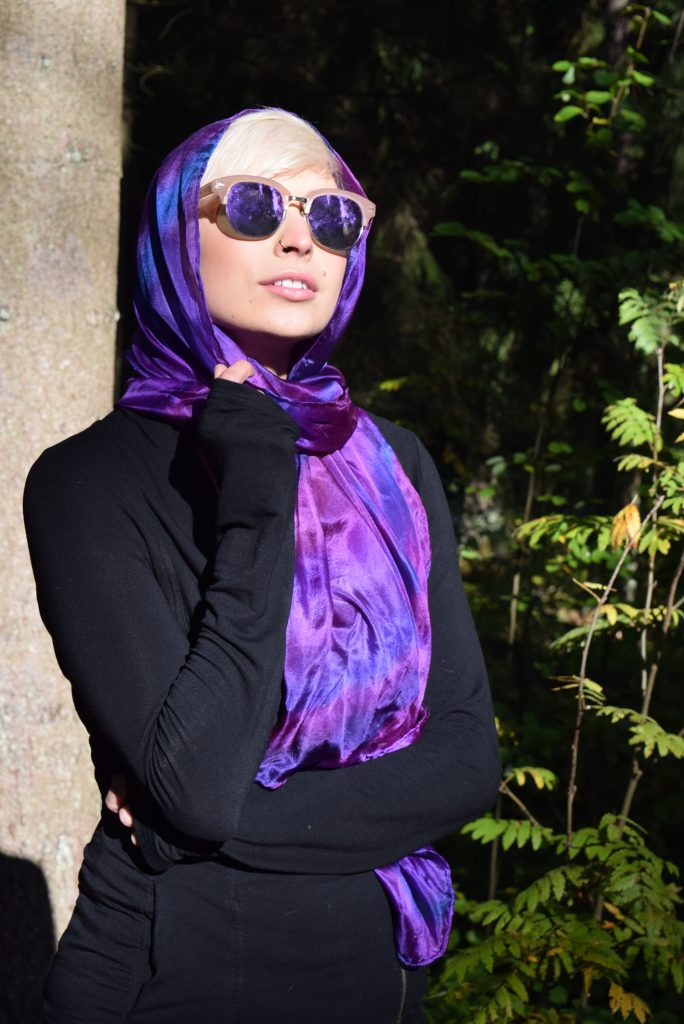 Purple silk scarf, head scarf