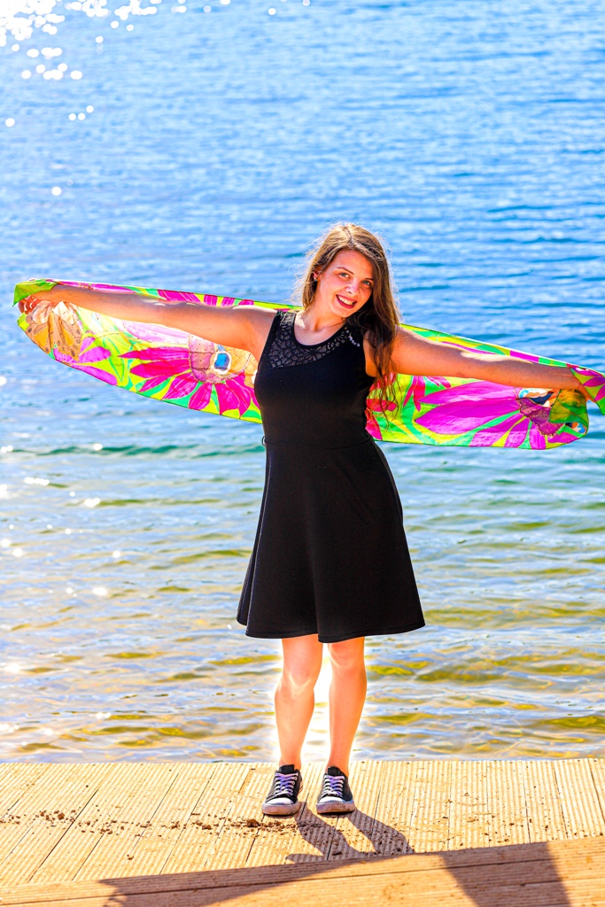 Butterfly Floral Green Scarf