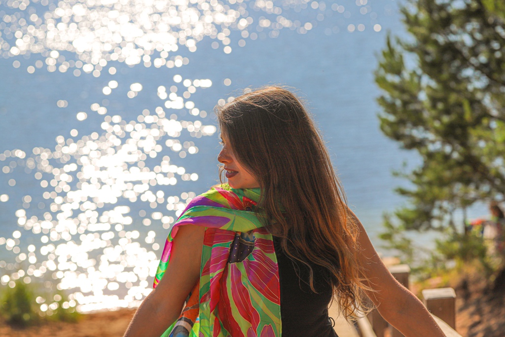 Butterfly Floral Green Scarf