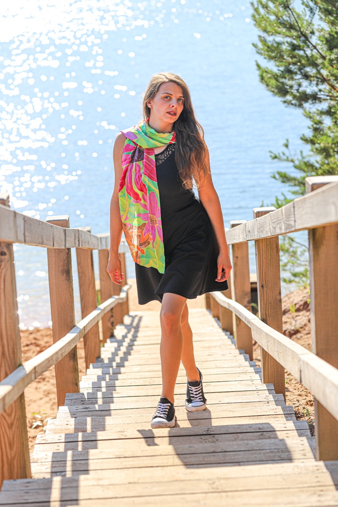 Butterfly Floral Green Scarf