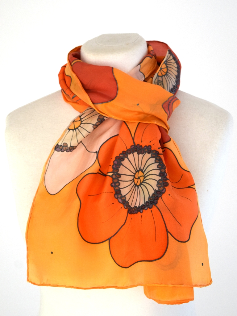 Floral Orange Silk Scarf