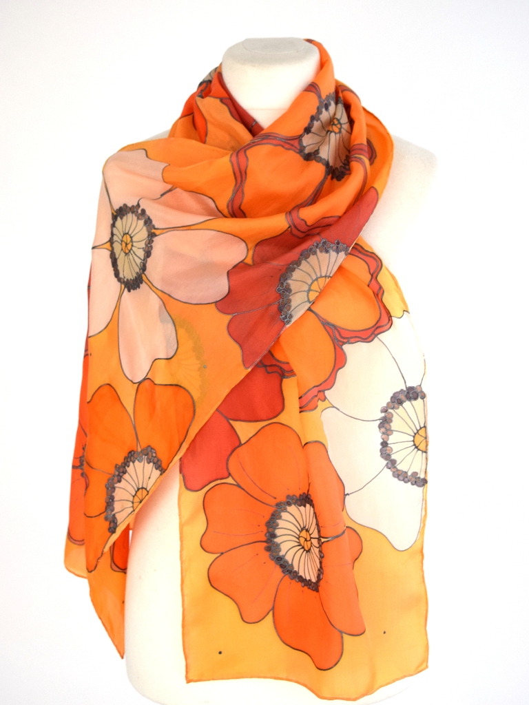Floral Orange Silk Scarf