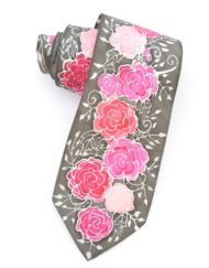 Roses Gray Pink Silk Tie